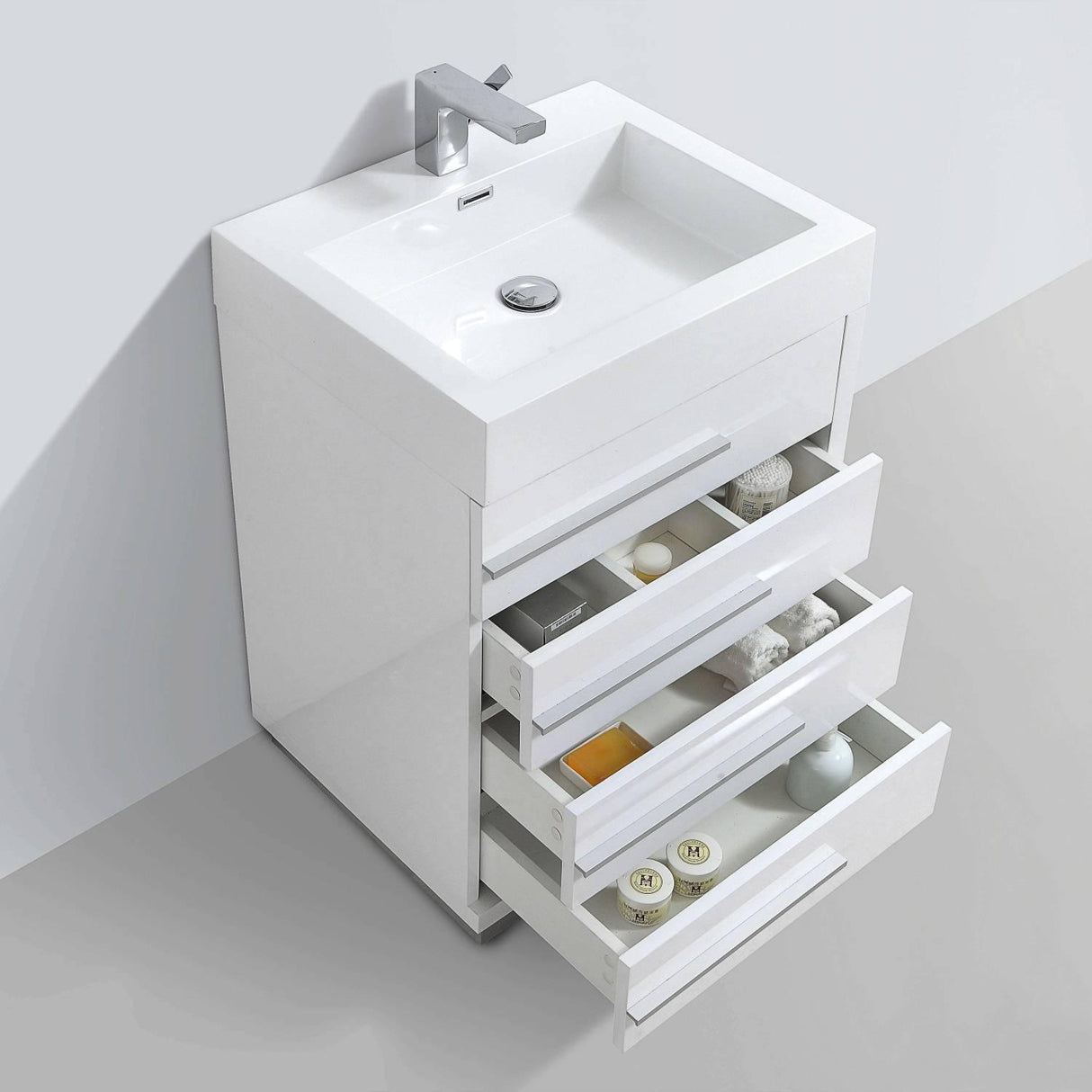 Blossom Barcelona 24" Vanity Base in White / Dark Oak with Acrylic Sink & Mirror