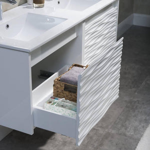 Blossom Paris 48" White Vanity with Ceramic Double Sinks, Mirror/s and Two Side Cabinets