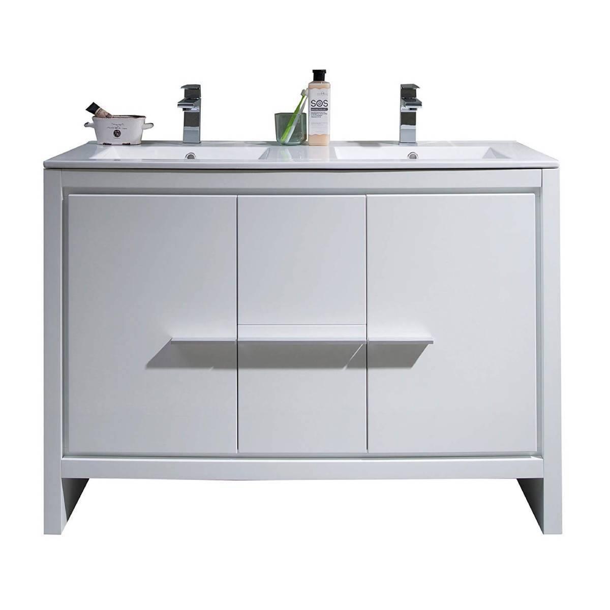Milan 48" White/Silver Grey Double Vanity Set, Medicine Cabinet