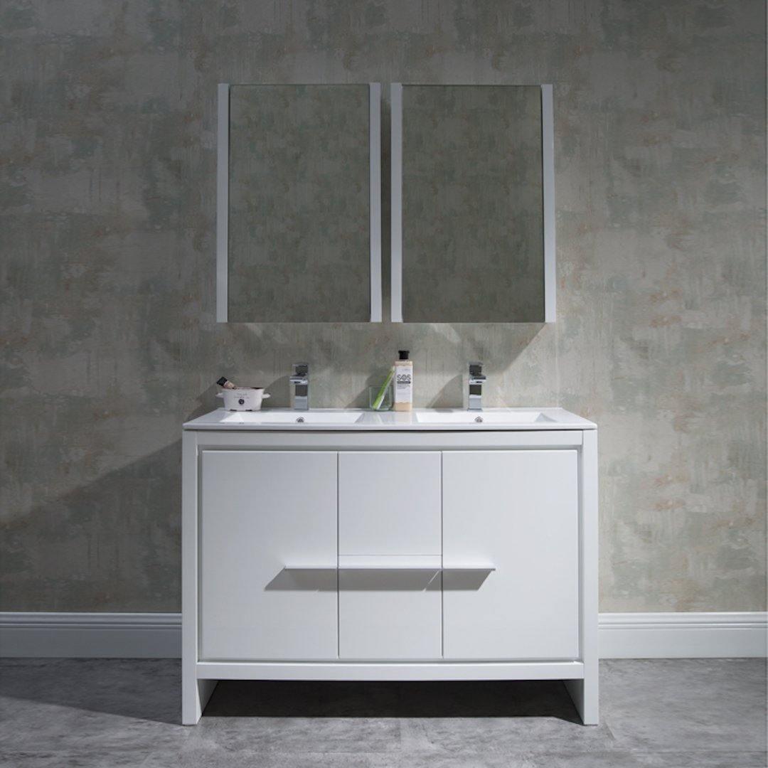 Milan 48" White/Silver Grey Double Vanity Set, Medicine Cabinet