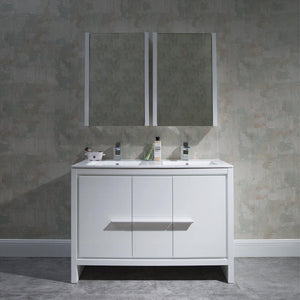 Milan 48" White/Silver Grey Double Vanity Set, Medicine Cabinet