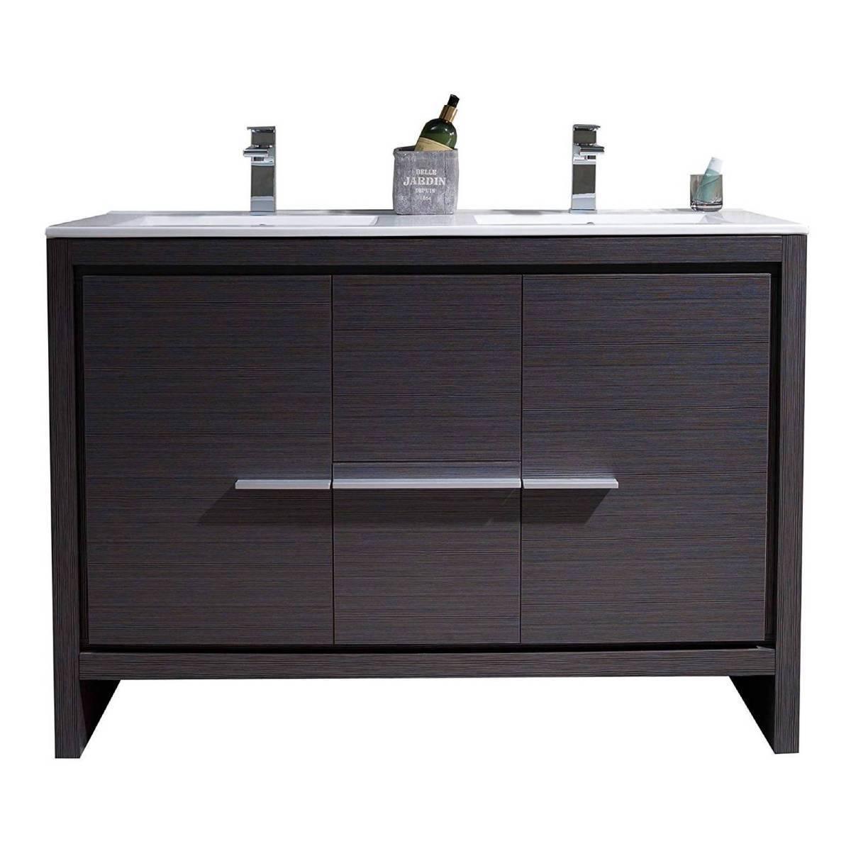 Milan 48" White/Silver Grey Double Vanity Set, Medicine Cabinet