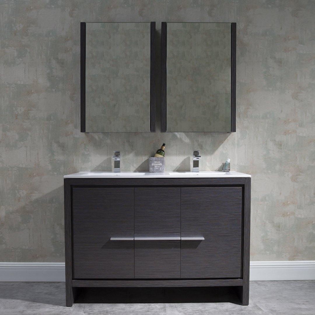 Milan 48" White/Silver Grey Double Vanity Set, Medicine Cabinet
