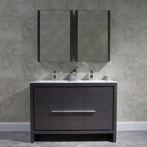 Milan 48" White/Silver Grey Double Vanity Set, Medicine Cabinet