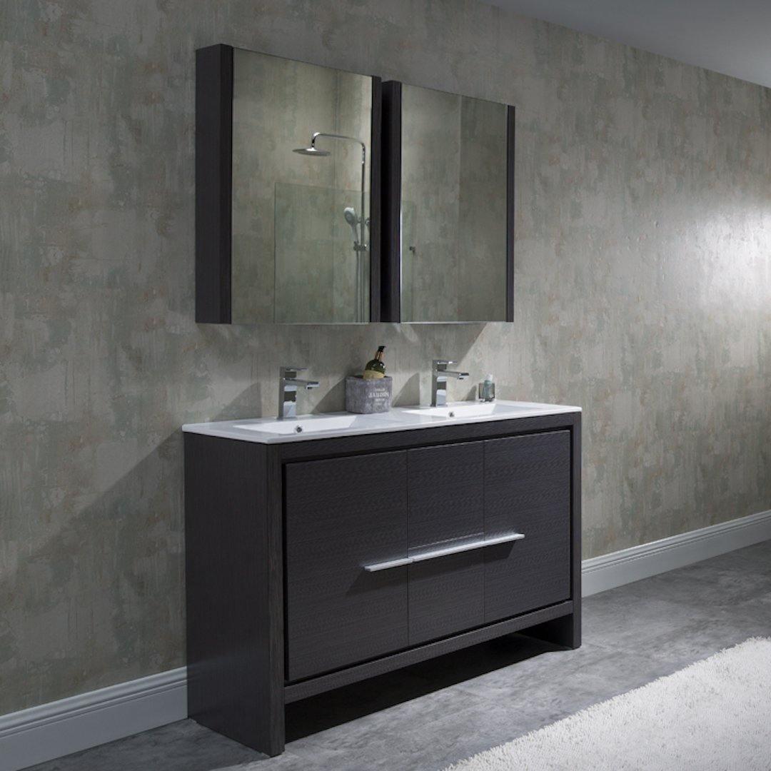 Milan 48" White/Silver Grey Double Vanity Set, Medicine Cabinet