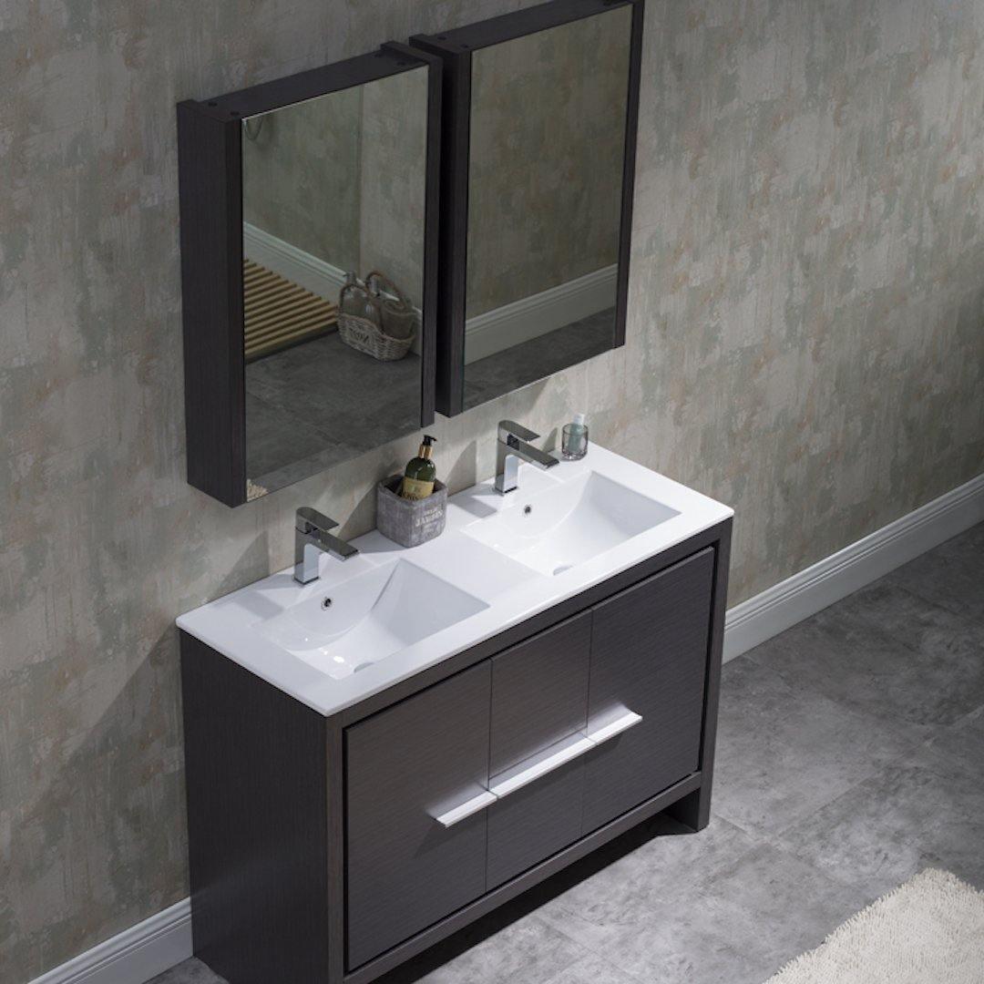 Milan 48" White/Silver Grey Double Vanity Set, Medicine Cabinet