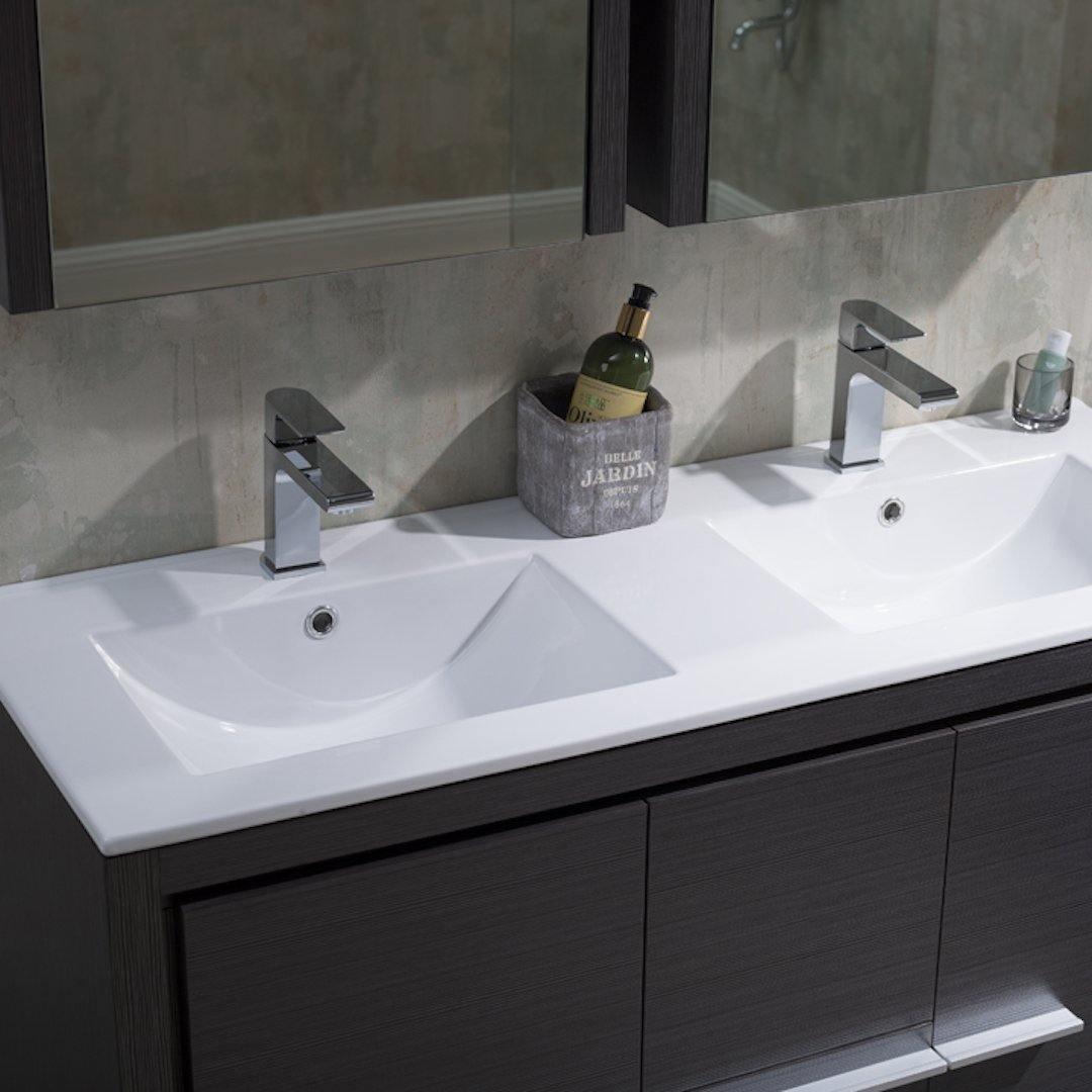 Milan 48" White/Silver Grey Double Vanity Set, Medicine Cabinet