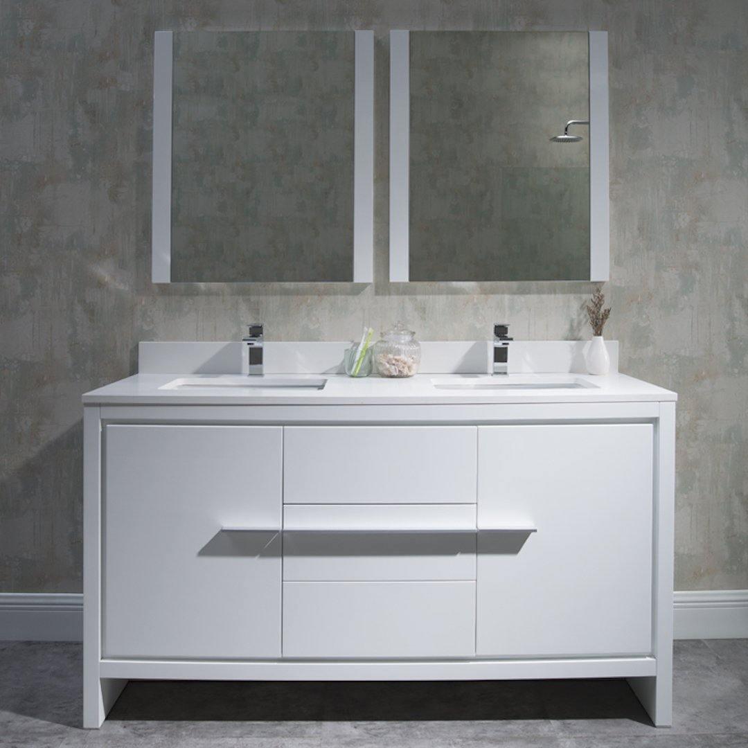 Milan 60" White/Silver Grey Double Vanity Set, Medicine Cabinet