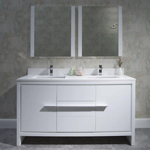Milan 60" White/Silver Grey Double Vanity Set, Medicine Cabinet