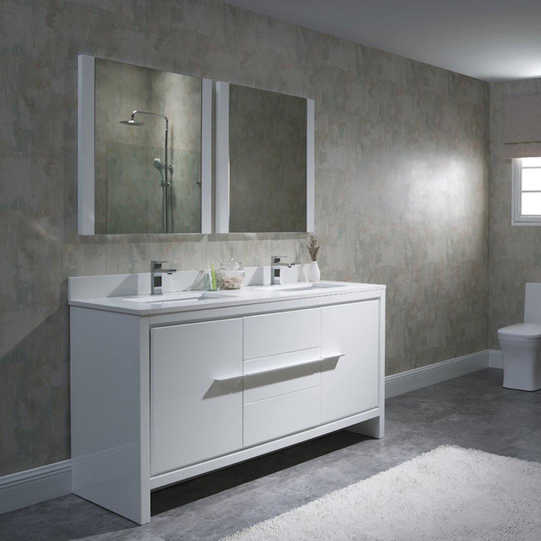 Milan 60" White/Silver Grey Double Vanity Set, Medicine Cabinet