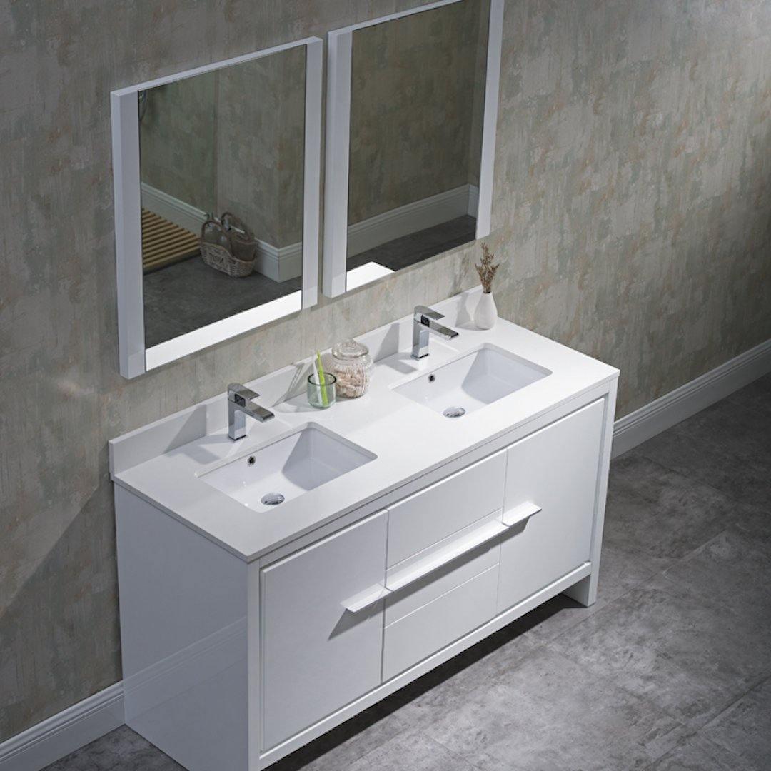 Milan 60" White/Silver Grey Double Vanity Set, Medicine Cabinet
