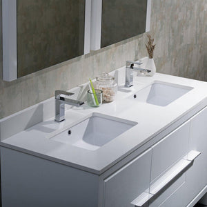 Milan 60" White/Silver Grey Double Vanity Set, Medicine Cabinet