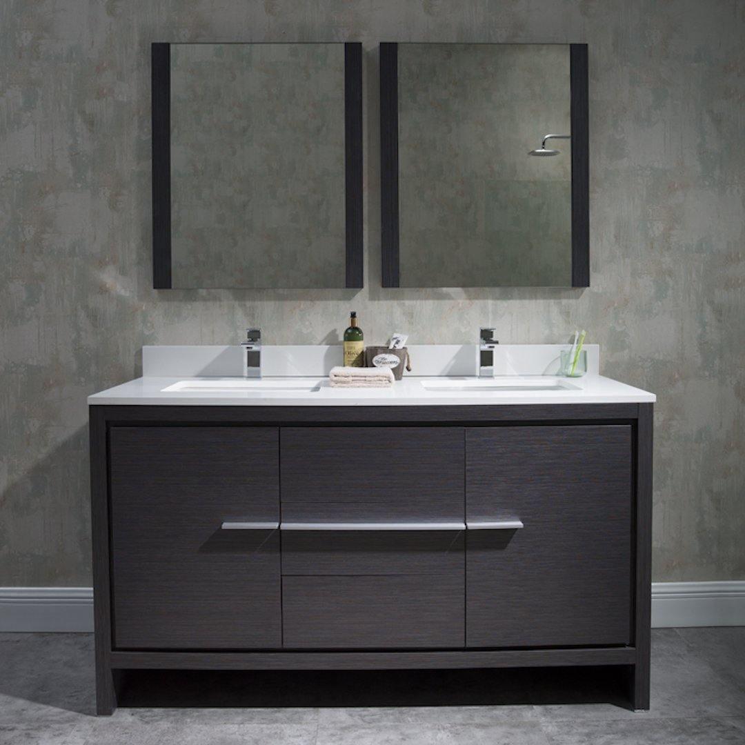 Milan 60" White/Silver Grey Double Vanity Set, Medicine Cabinet