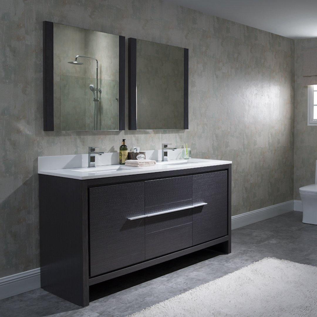 Milan 60" White/Silver Grey Double Vanity Set, Medicine Cabinet