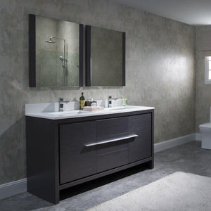 Milan 60" White/Silver Grey Double Vanity Set, Medicine Cabinet