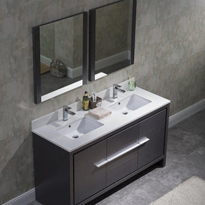 Milan 60" White/Silver Grey Double Vanity Set, Medicine Cabinet
