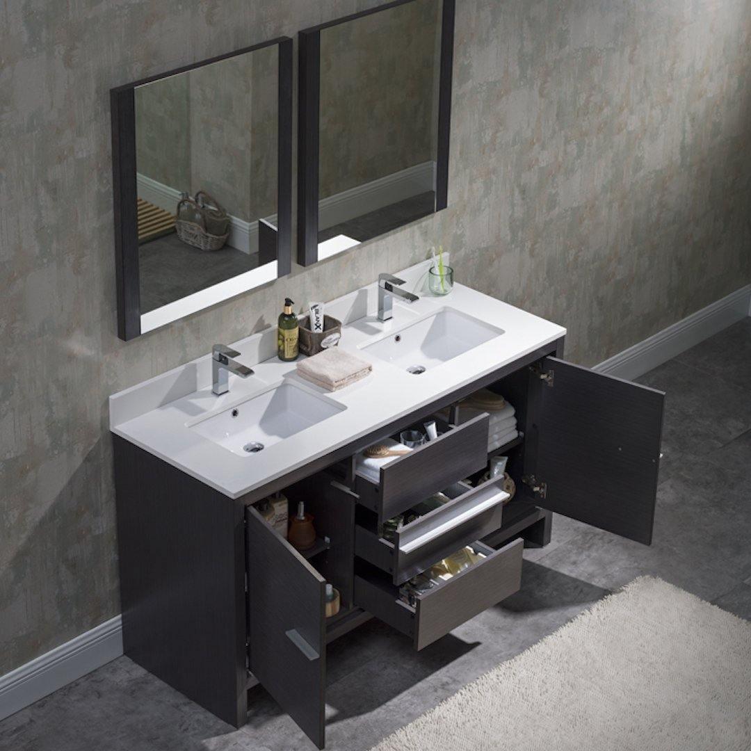 Milan 60" White/Silver Grey Double Vanity Set, Medicine Cabinet