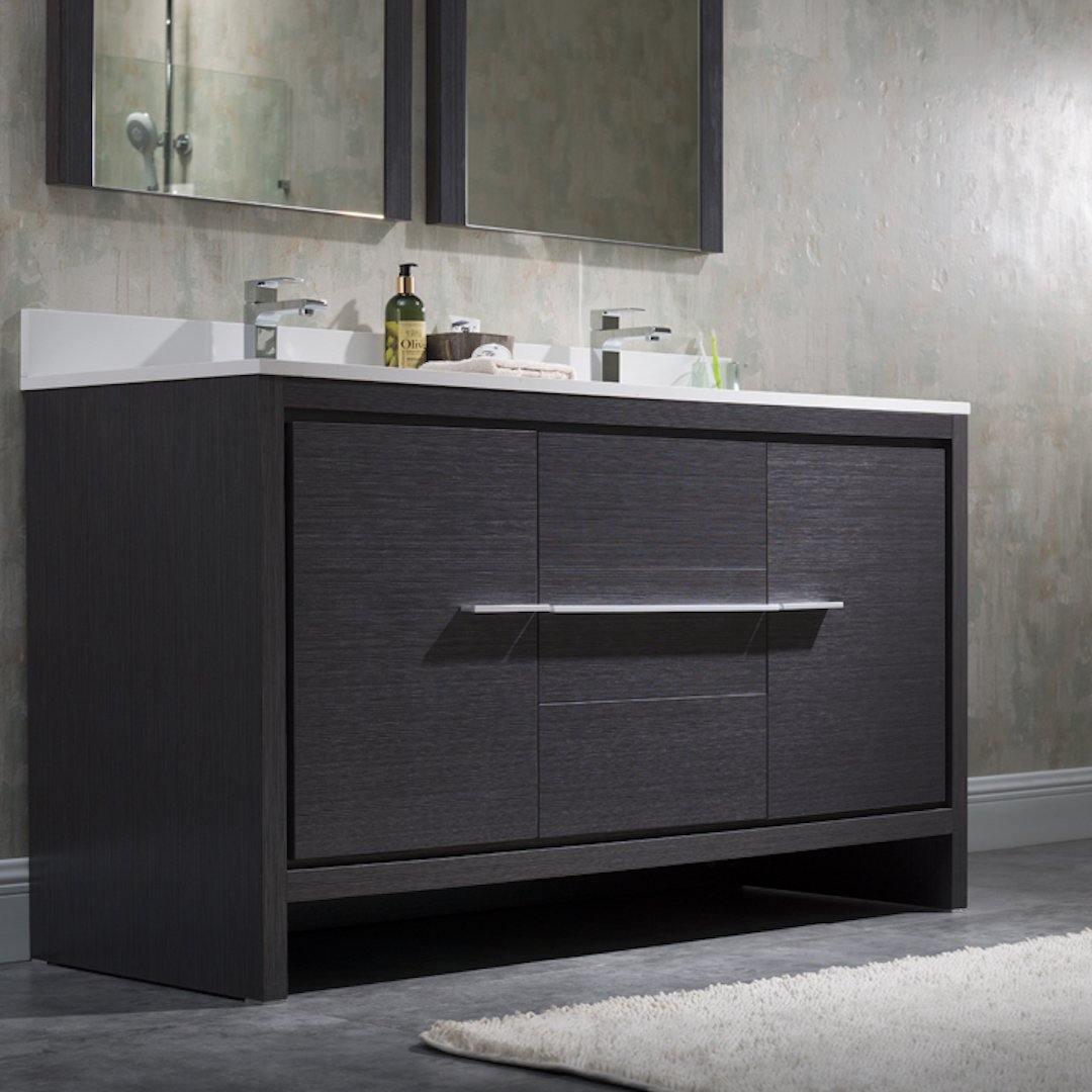 Milan 60" White/Silver Grey Double Vanity Set, Medicine Cabinet