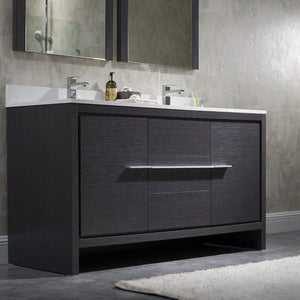 Milan 60" White/Silver Grey Double Vanity Set, Medicine Cabinet