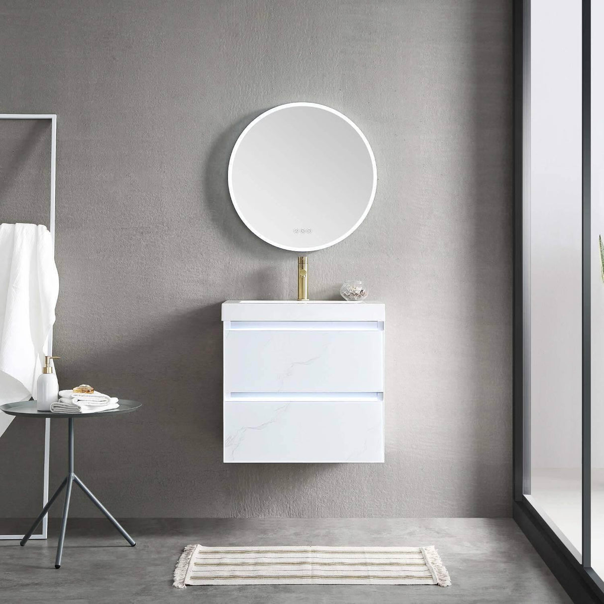 Jena 24" Vanity Base in Calacatta White / Light Grey with Ceramic / Acrylic Sink