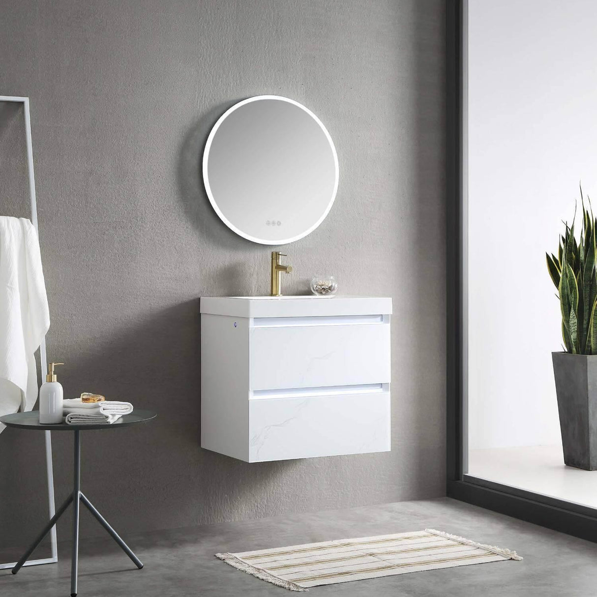 Jena 24" Vanity Base in Calacatta White / Light Grey with Ceramic / Acrylic Sink