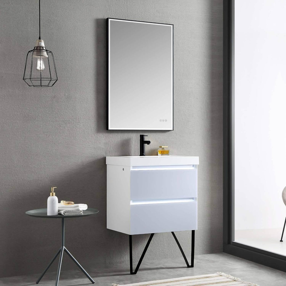 Jena 24" Vanity Base in Calacatta White / Light Grey with Ceramic / Acrylic Sink