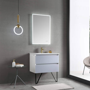Jena 30" Vanity Base in Calacatta White / Light Grey with Ceramic / Acrylic Sink