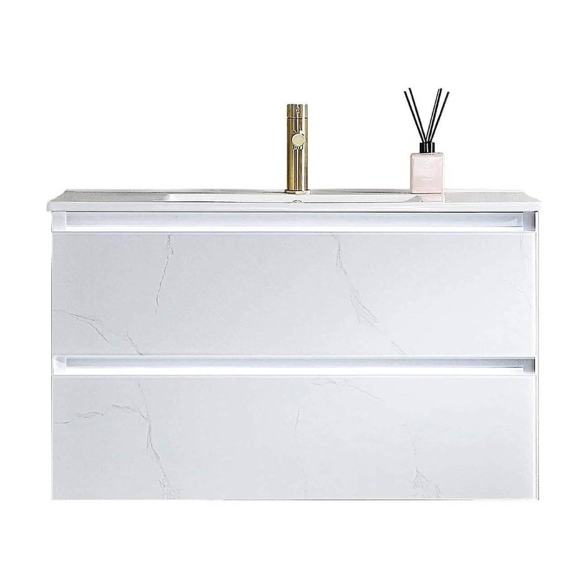 Jena 36" Vanity Base in Calacatta White / Light Grey with Ceramic / Acrylic Sink