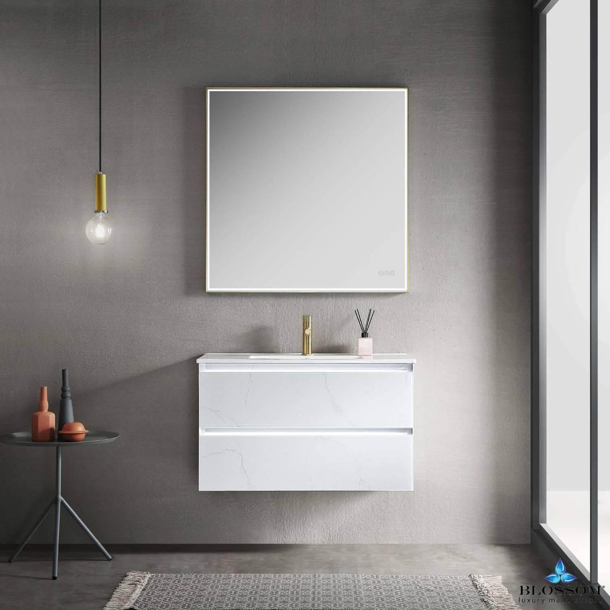 Jena 36" Vanity Base in Calacatta White / Light Grey with Ceramic / Acrylic Sink
