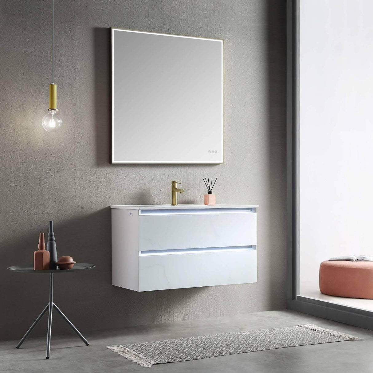 Jena 36" Vanity Base in Calacatta White / Light Grey with Ceramic / Acrylic Sink