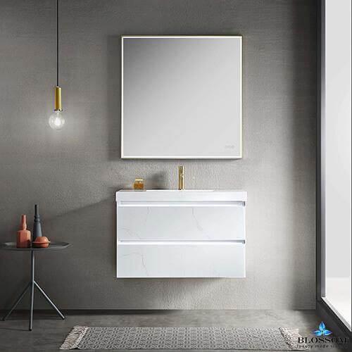 Jena 36" Vanity Base in Calacatta White / Light Grey with Ceramic / Acrylic Sink