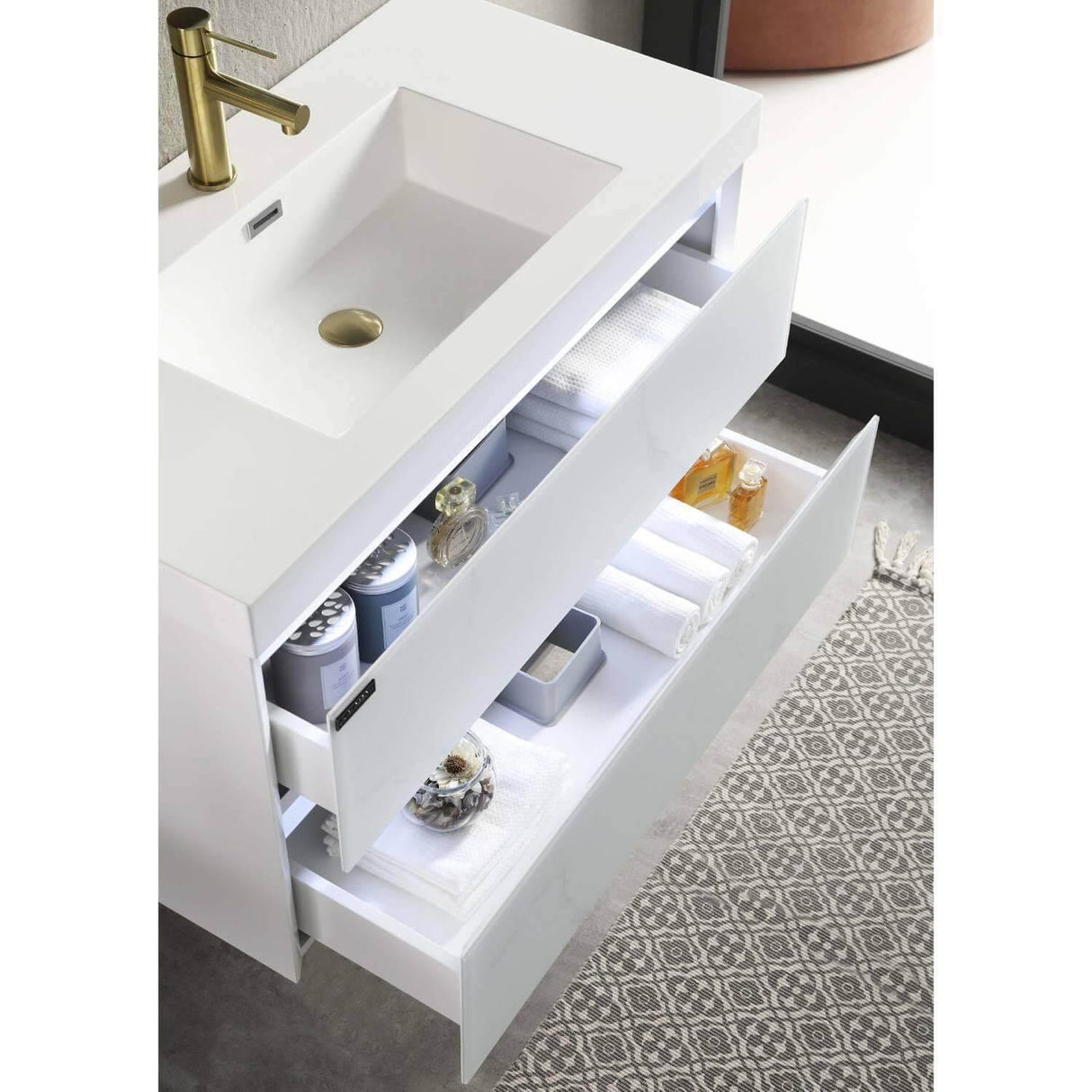 Jena 36" Vanity Base in Calacatta White / Light Grey with Ceramic / Acrylic Sink
