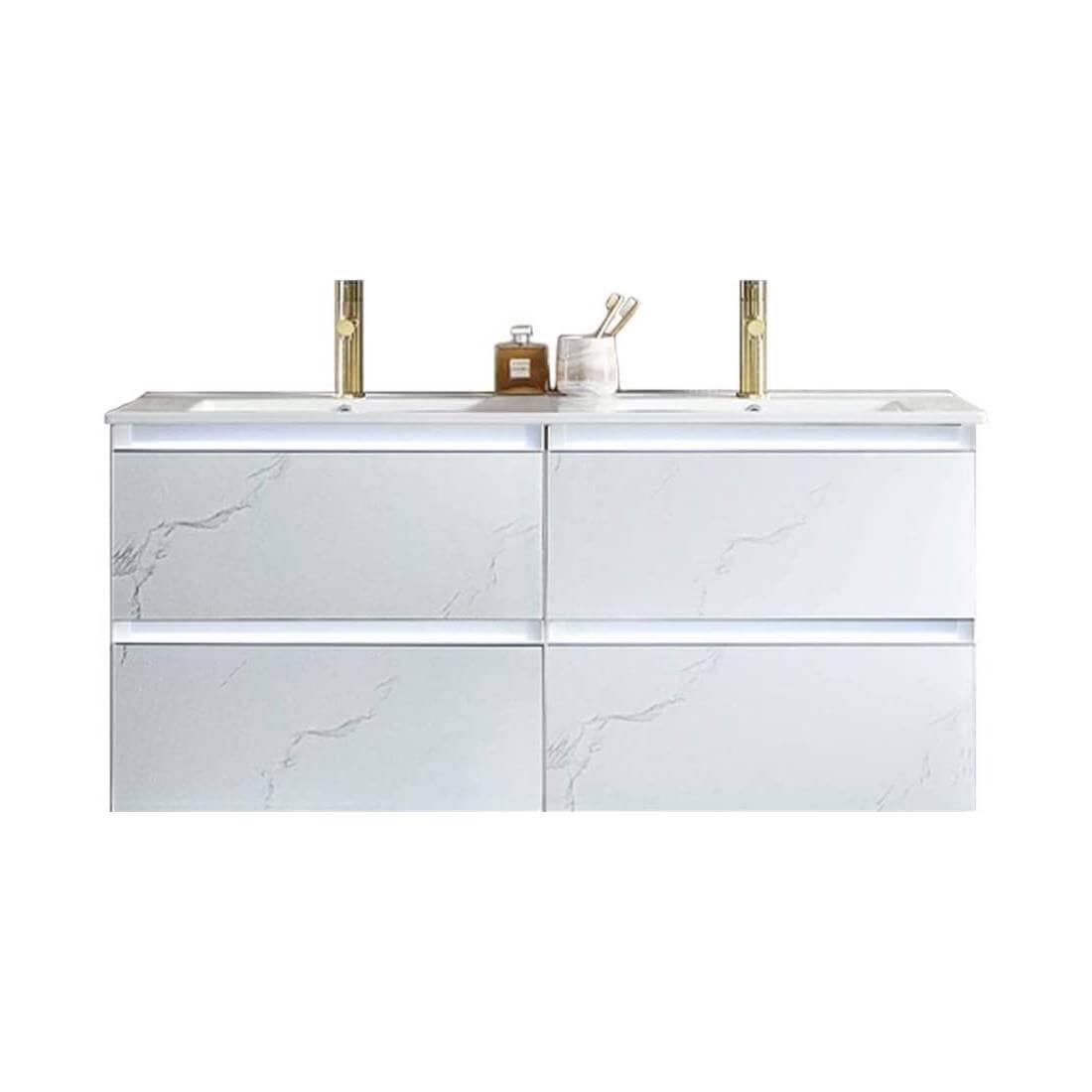 Jena 48" Vanity Base in Calacatta White / Light Grey with Ceramic / Acrylic Double Sinks