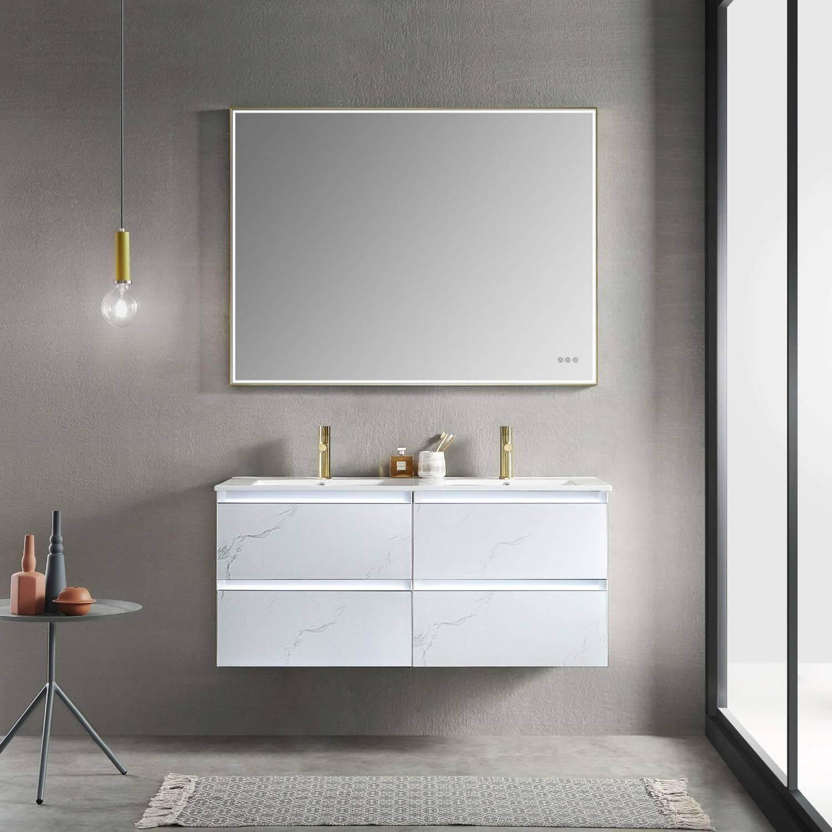 Jena 48" Vanity Base in Calacatta White / Light Grey with Ceramic / Acrylic Double Sinks