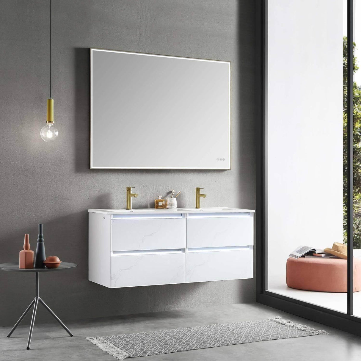 Jena 48" Vanity Base in Calacatta White / Light Grey with Ceramic / Acrylic Double Sinks