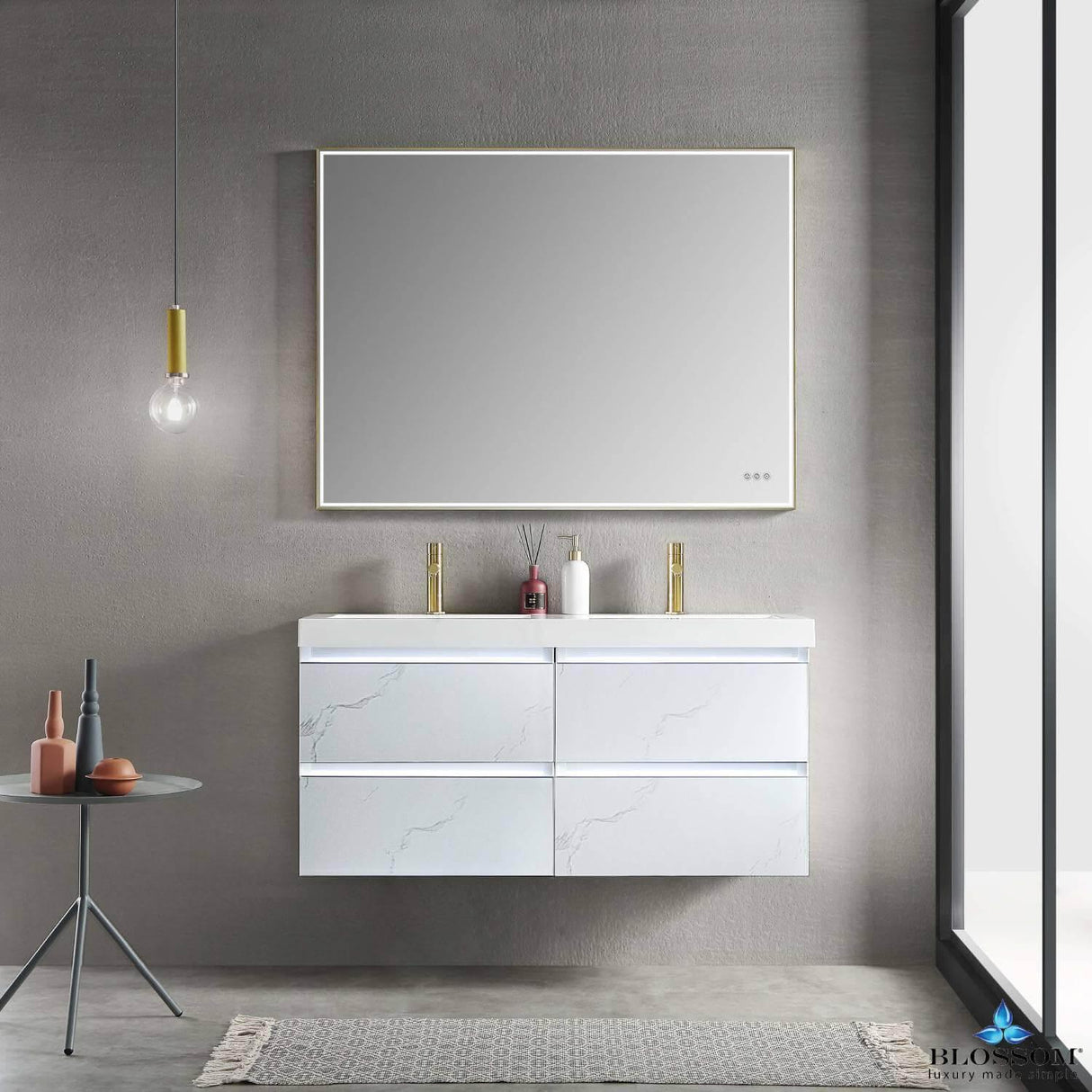 Blossom Jena 48 Inch Vanity Base in Calacatta White / Light Grey. Available with Ceramic Double Sinks / Acrylic Double Sinks - The Bath Vanities