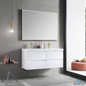 Jena 48" Vanity Base in Calacatta White / Light Grey with Ceramic / Acrylic Double Sinks