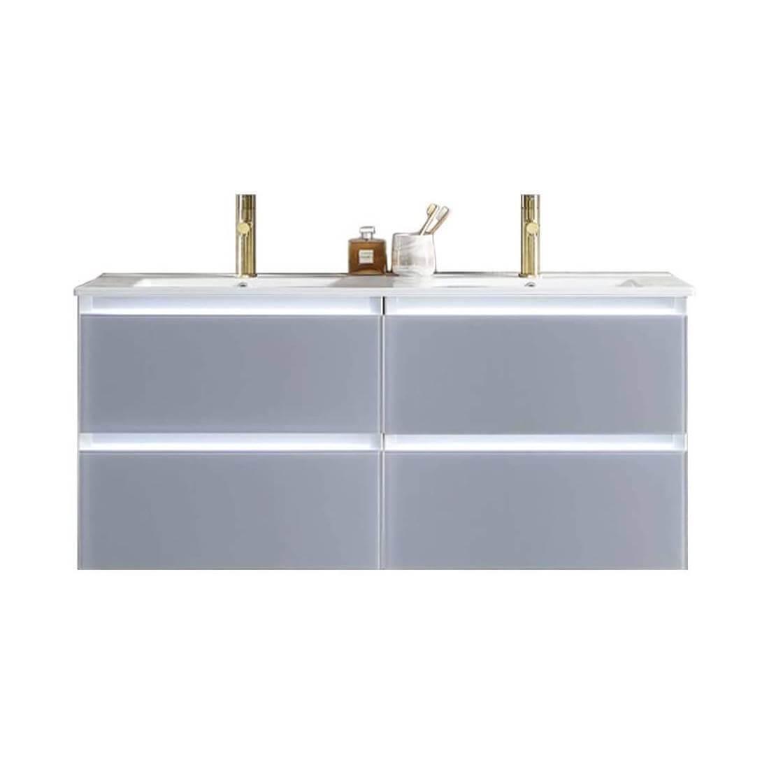 Jena 48" Vanity Base in Calacatta White / Light Grey with Ceramic / Acrylic Double Sinks