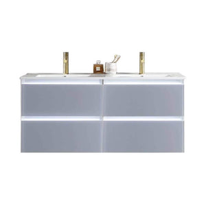 Jena 48" Vanity Base in Calacatta White / Light Grey with Ceramic / Acrylic Double Sinks