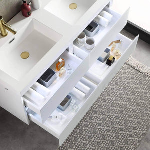 Jena 48" Vanity Base in Calacatta White / Light Grey with Ceramic / Acrylic Double Sinks