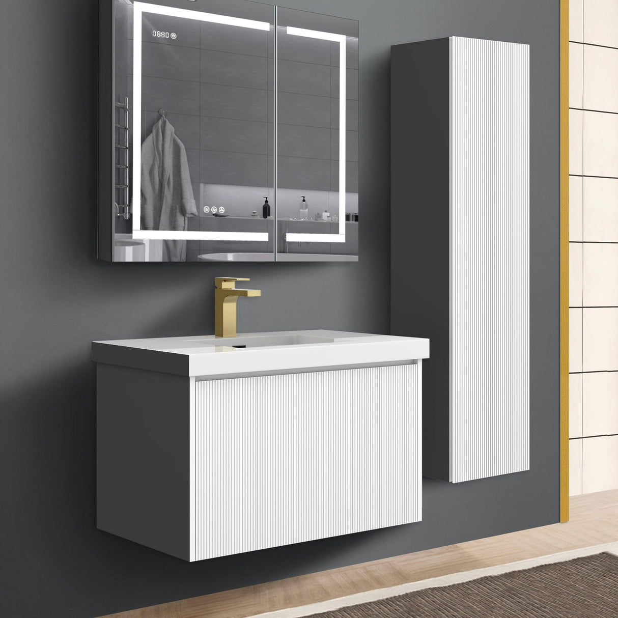 Blossom Positano 30 " Floating Bat hroom Vanity with Top & Side Cabinet V8028 30