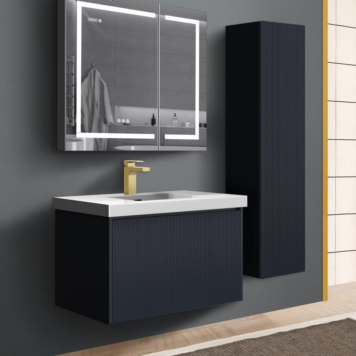 Blossom Positano 30 " Floating Bat hroom Vanity with Top & Side Cabinet V8028 30