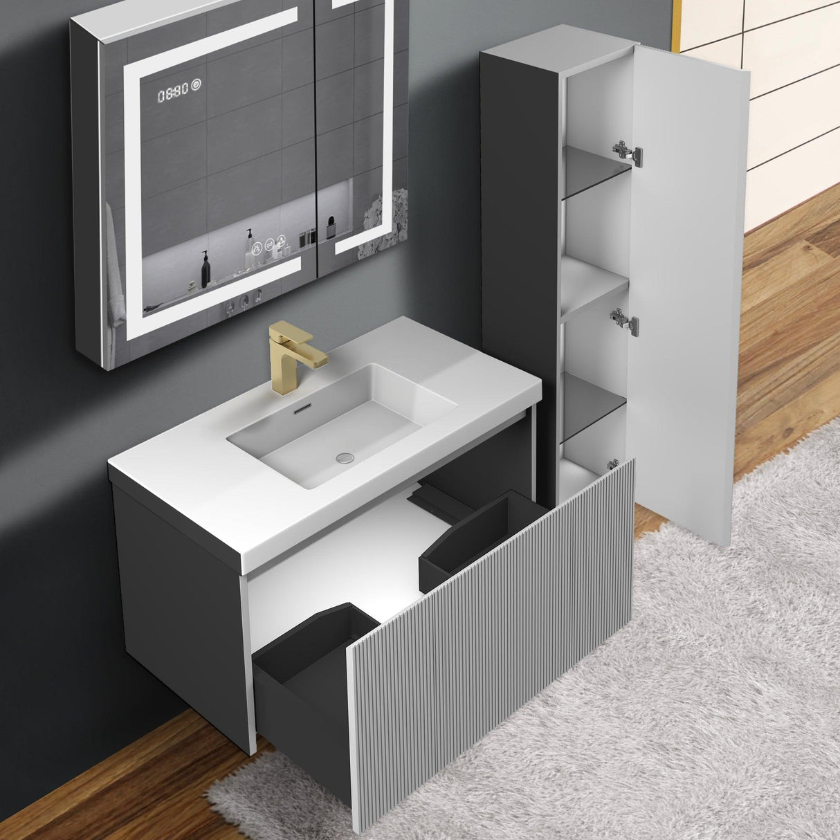 Blossom Positano 36" Floating Bathroom Vanity with Top & Side Cabinet