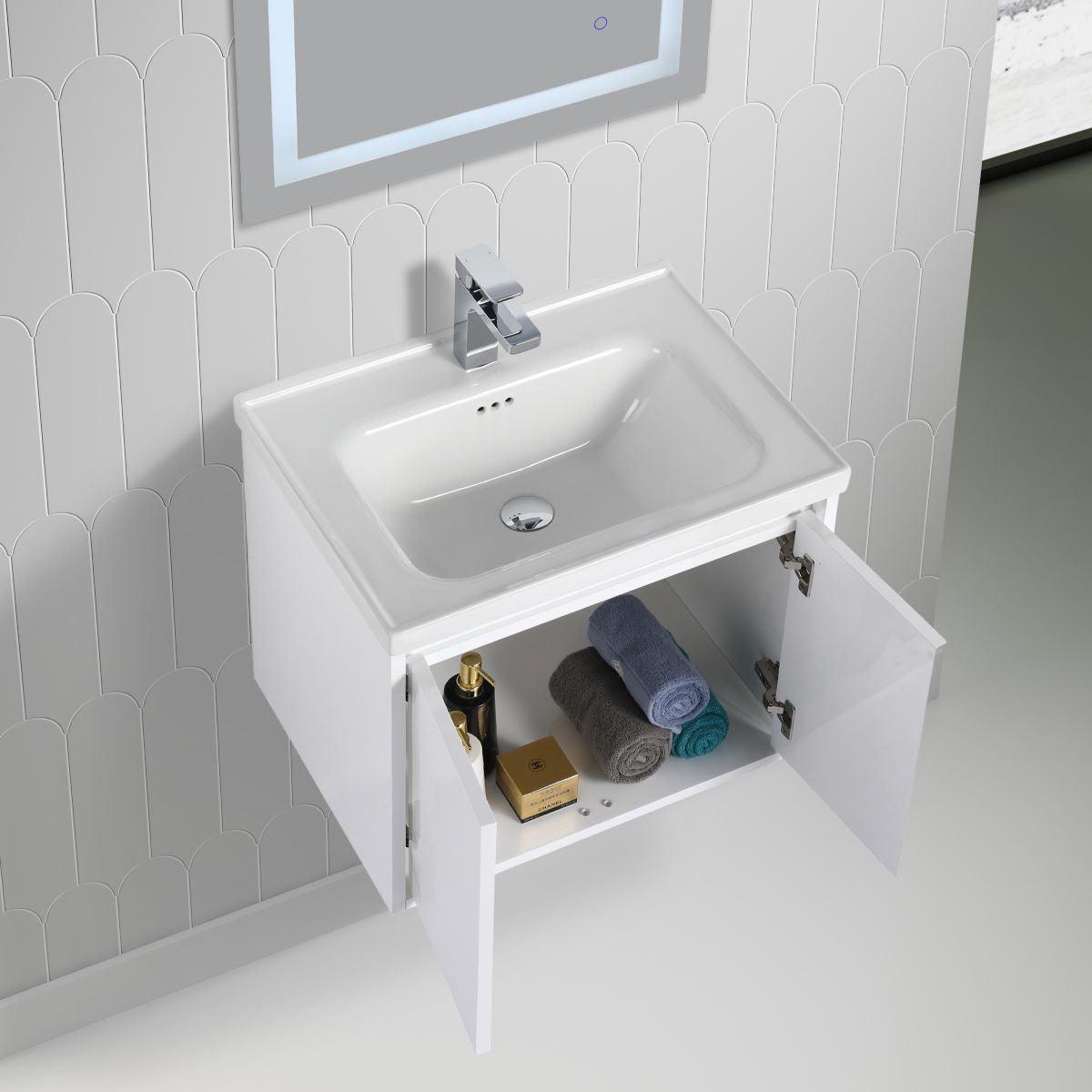 Blossom Bern 24″ Vanity with Ceramic Basin - Sleek Eco-Friendly Design in Glossy White, Brown Walnut & Classic Oak