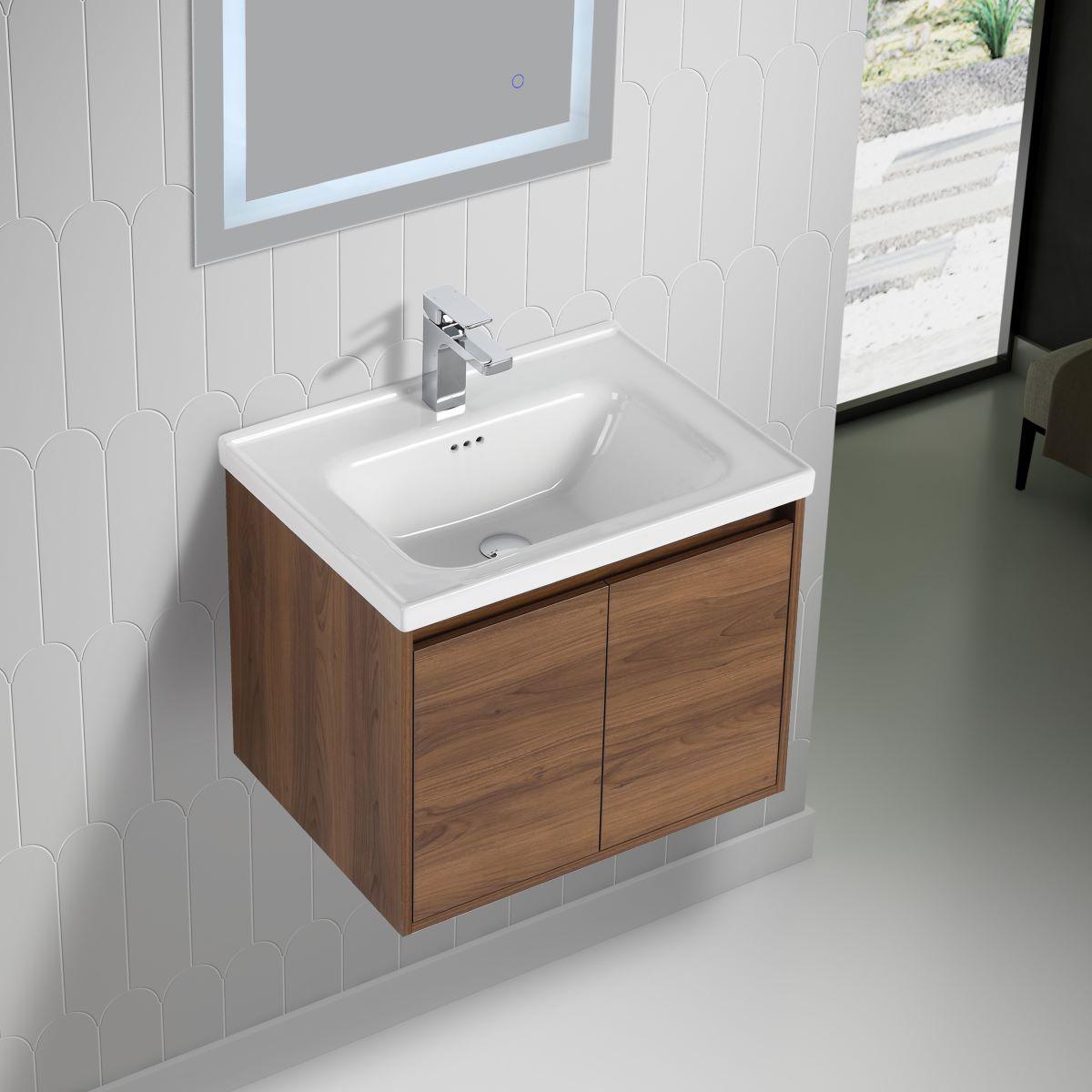 Blossom Bern 24″ Vanity with Ceramic Basin - Sleek Eco-Friendly Design in Glossy White, Brown Walnut & Classic Oak
