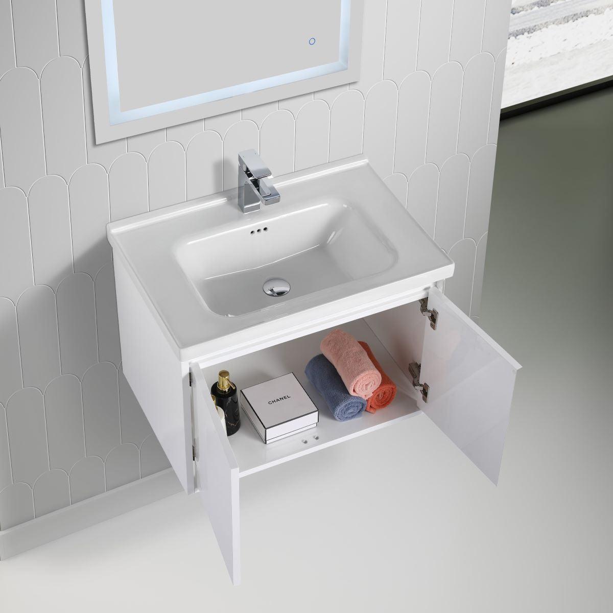 Blossom Bern 28″ Vanity with Ceramic Basin - Modern Minimalist Design in Glossy White, Brown Walnut & Classic Oak