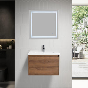 Blossom Bern 28″ Vanity with Ceramic Basin - Modern Minimalist Design in Brown Walnut, Front