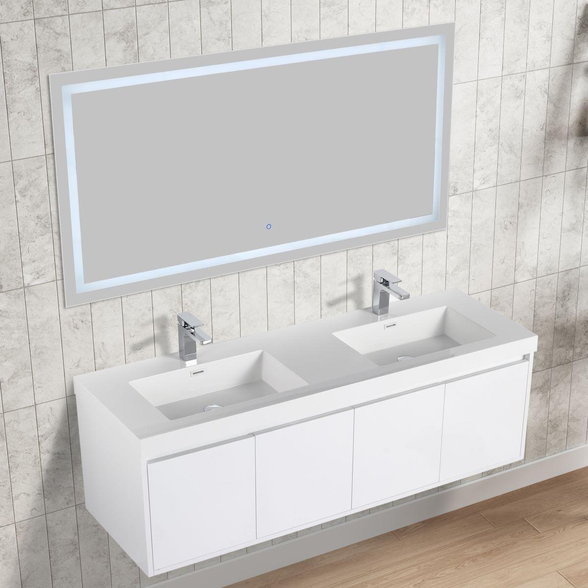 Blossom Bern 60″ Single/Double Vanity - Spacious Minimalist Design in Glossy White, Brown Walnut & Classic Oak