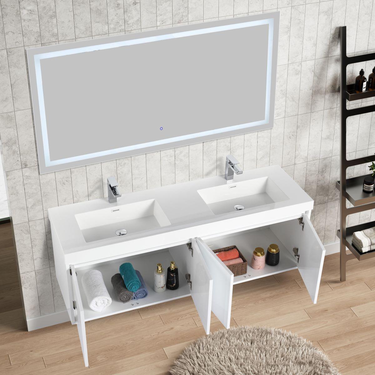 Blossom Bern 60″ Single/Double Vanity - Spacious Minimalist Design in Glossy White, Brown Walnut & Classic Oak