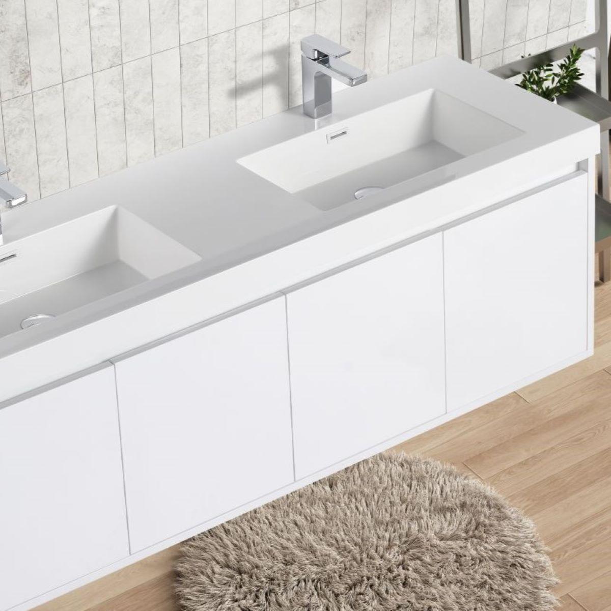 Blossom Bern 60″ Single/Double Vanity - Spacious Minimalist Design in Glossy White, Brown Walnut & Classic Oak
